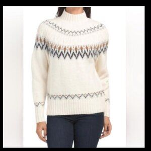 Nicole Miller Artelier Sweater Womens Large Cream Fair Isle Turtleneck Pullover